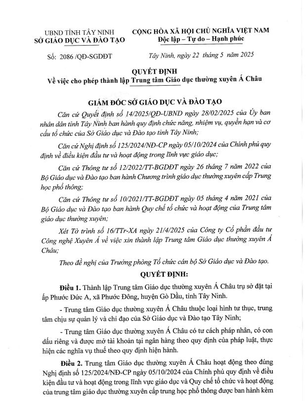 Quyết định thành lập 1